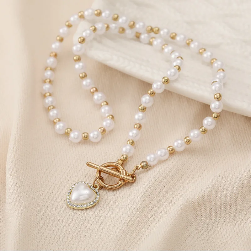 

Women Pearl Heart Pendant Necklace Clavicle Chain New Simple Fashion Jewelry