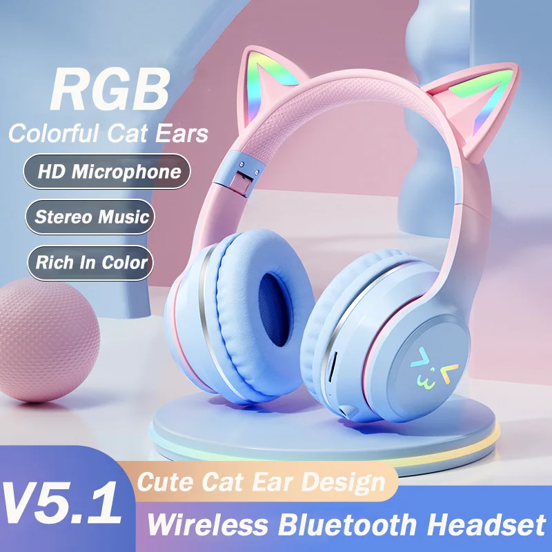 

HIFI Gradient Color Wireless Headphones Bluetooth Headsets With Mic Foldable Gaming Supports TF Noise Cancel Boy Girl Headset