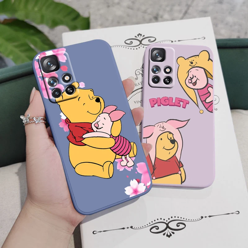 

Disney Piglet Winnie Pooh For Redmi K50 K40 K30 K20 10C X 9C AT A 8A 7A Gaming Pro Plus Liquid Rope Silicone Phone Case