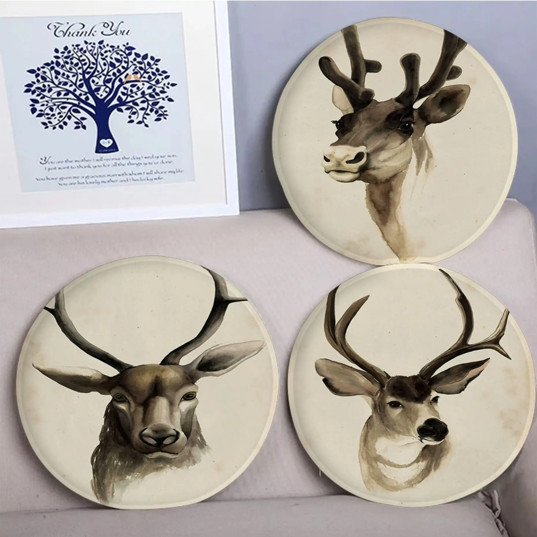 

Vintage Deer Head Tie Rope Stool Pad Patio Home Kitchen Office Chair Seat Cushion Pads Sofa Seat 40x40cm Cushion Pads