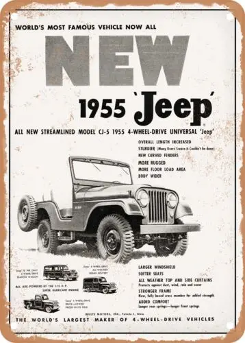 Металлический знак-1955 Willys Universal Jeeps модель CJ5 винтажная Ad