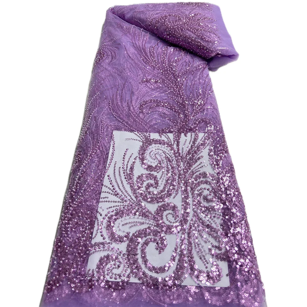 Африканская бисерная Кружевная Ткань 5 ярдов 2024 высококачественные блестки