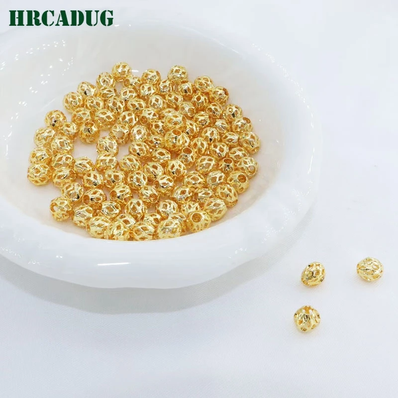 18K Gold Plated Hollow Mesh Loose Spacing Beads For DIY Bracelet Necklace Jewelry Accessories Findings Separate Bead Wholesale