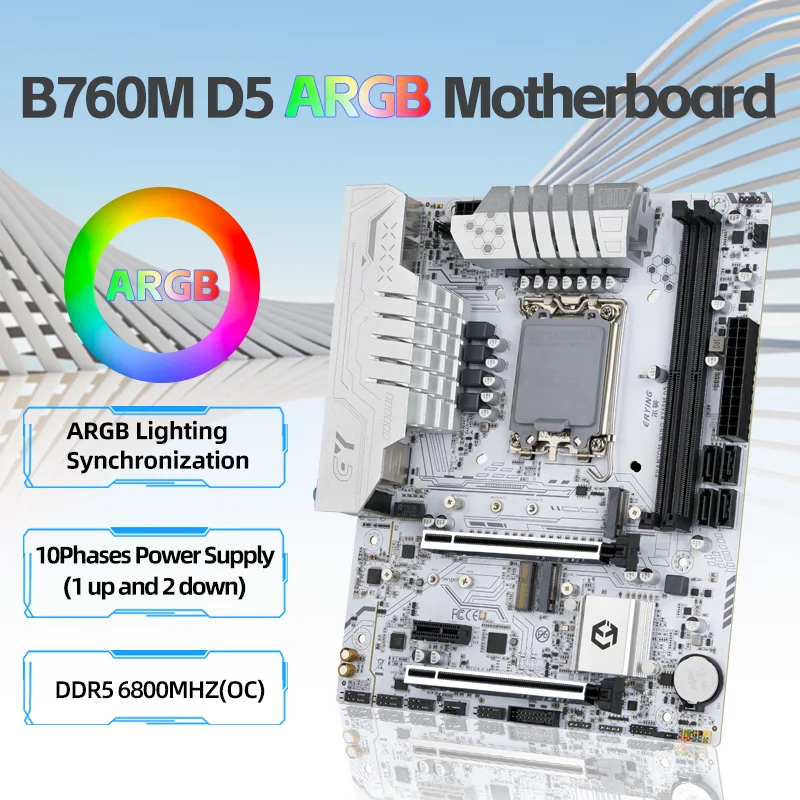 Материнская плата ERYING B760M ARGB D5, белая, LGA1700, поддержка 14/13 ...