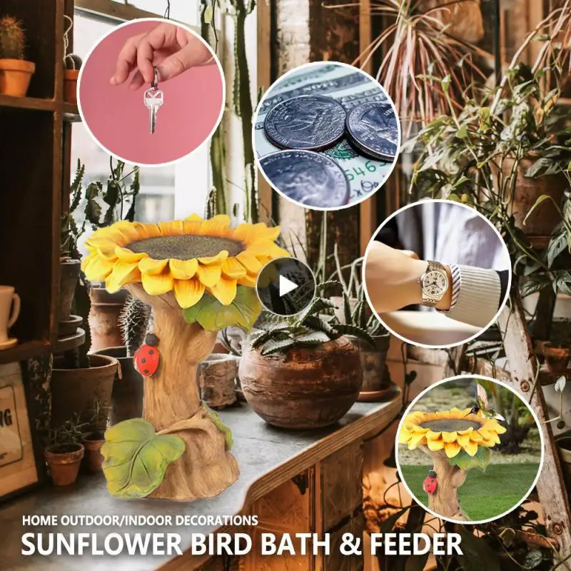 

Polyresin Sunflower Bird Feeder Bird Bath Garden Decorations Home Outdoor Indoor Ornaments Bird's House Creative Garden Decor