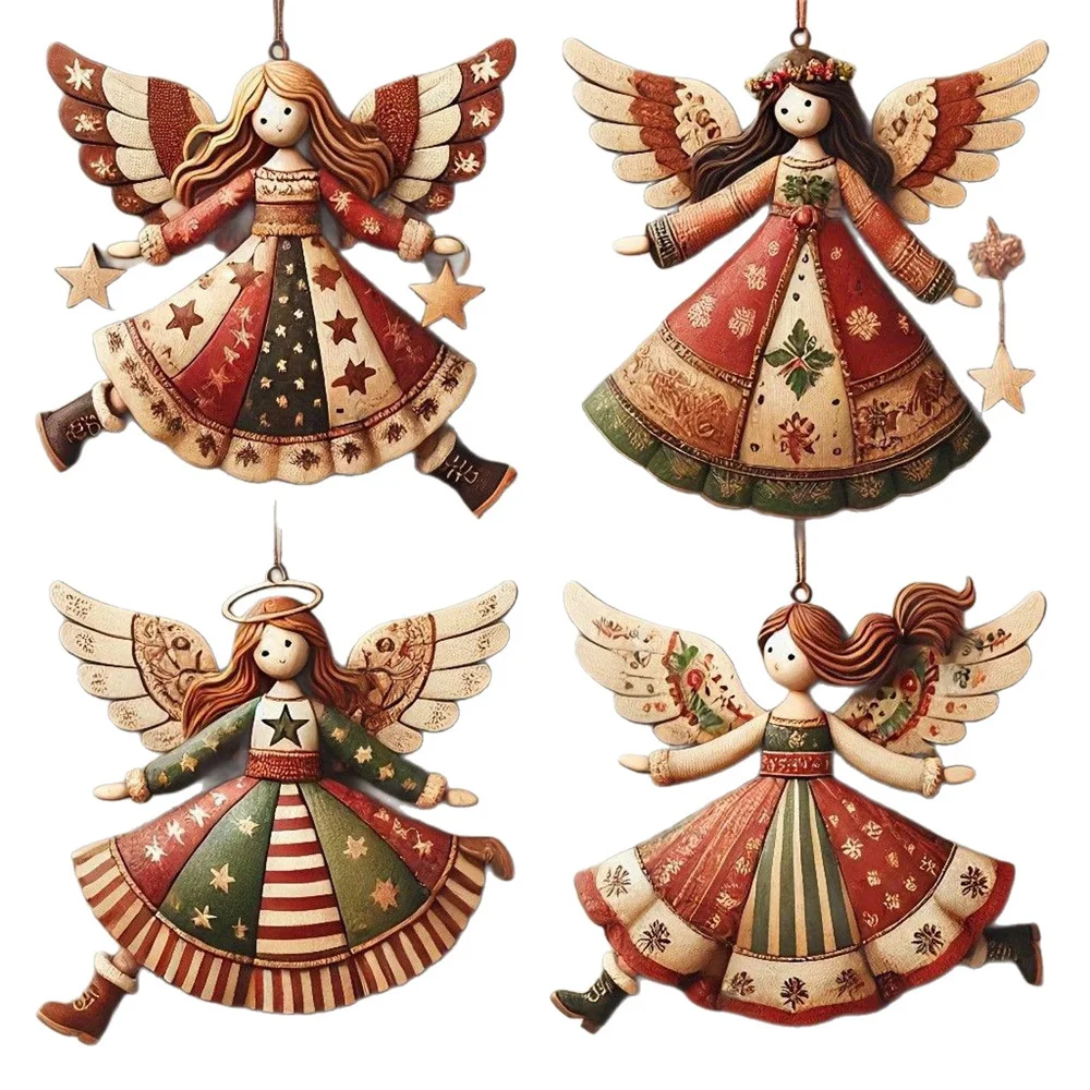 

Набор из 4 деревянных подвесок с ангелами
