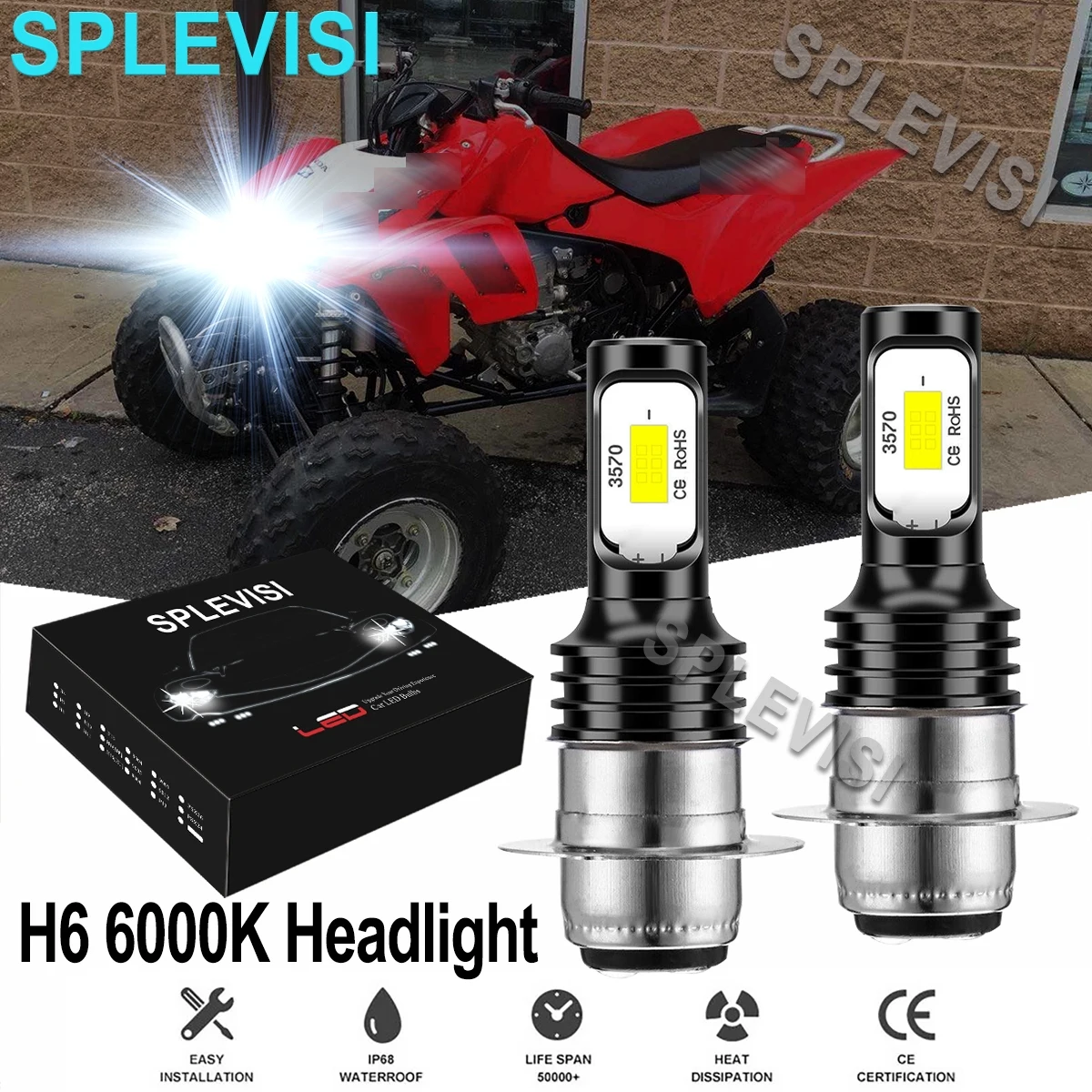 

2x70W LED Headlight Bulbs 6000K White For Honda TRX450ER 2006 2007 2008-2014 Electric Start CRF450X 2004-2015 CRF250X 2004-2015