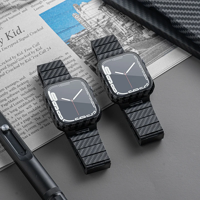 

Strap for Apple Watch band 44mm 45mm 42mm 40mm 41mm 38mm PC Carbon fiber Metal belt Slim Bracelet iWatch Series 3 4 5 6 SE 7