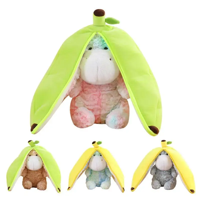 

2 In 1 Yellow Banana Gray Donkey Plush Toy Soft And Comfortable Stuffed Animal Plushie Huggable Pillow Doll Toy Gift For Kids