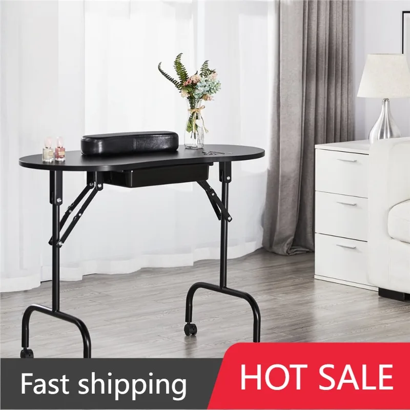 

Складной столик для маникюра с запираемыми колесами и сумкой, черный