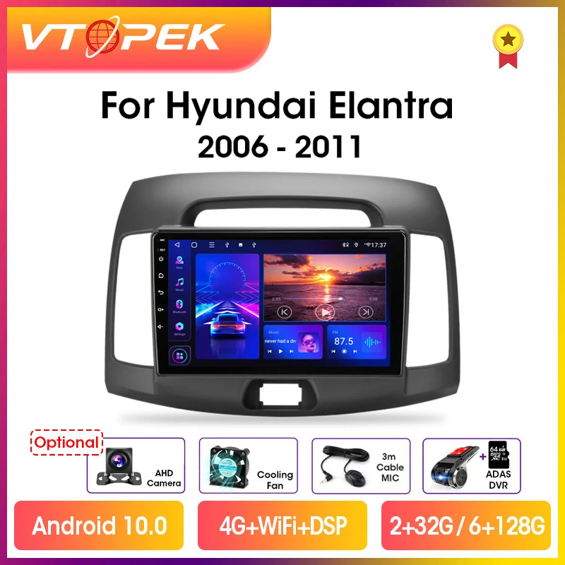 vtopek 9 4gwifi dsp 2din android 10 0 car radio multimedia video player navigation gps for hyundai elantra 2006 2011 head unit free global shipping