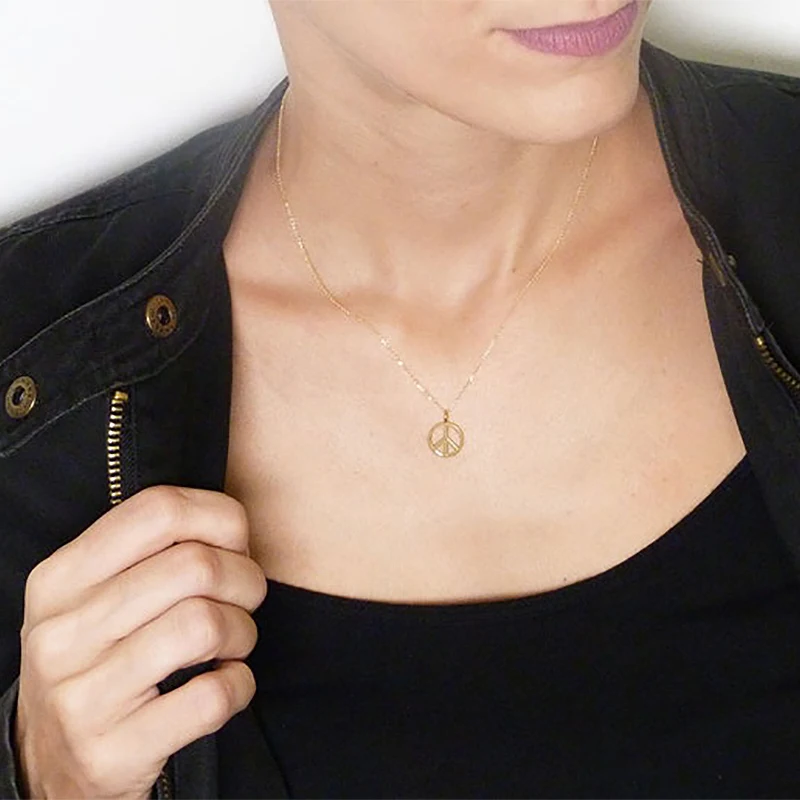 Ожерелье из нержавеющей стали для женщин подвеска с символом мира цепочка-чокер