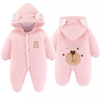 cartoon bear embroidery lambwool romper baby footies fall winter clothes newborn girl boy hooded long sleeve thick warm jumpsuit