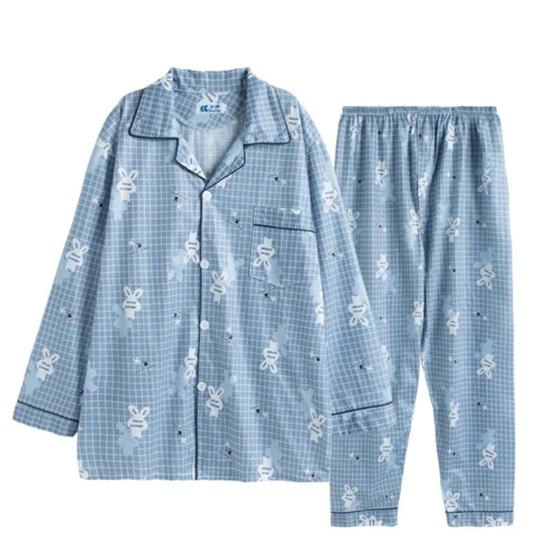 QUHENG 2022 Men's Cotton Pajamas Autumn Winter Sleepwear Women Man Sets 2 Pieces Casual Long Sleeve Trousers Lounge Pyjamas