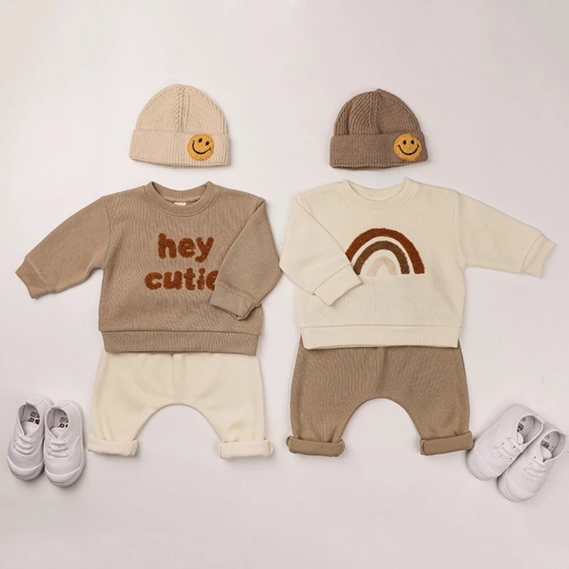 

Baby Sweater Round Collar Sweatshirt & Sweatpants Unisex Toddler Boys Girls Letter Sewing Clothes Outfit Set Spring Suit A2UB