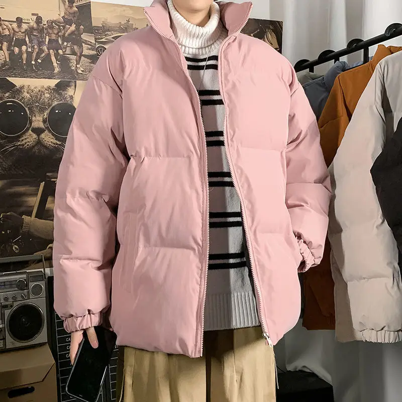 

Winter new style stand collar pink cotton jacket men's loose cotton jacket cotton jacket bread jacket coat