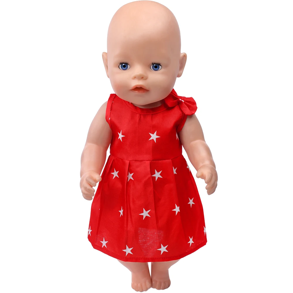 

43 Cm Baby Boy American Dolls Clothes Red Bow Star Skirt Dress Children's Toys Fit 18 Inch Girls Doll Gift f589