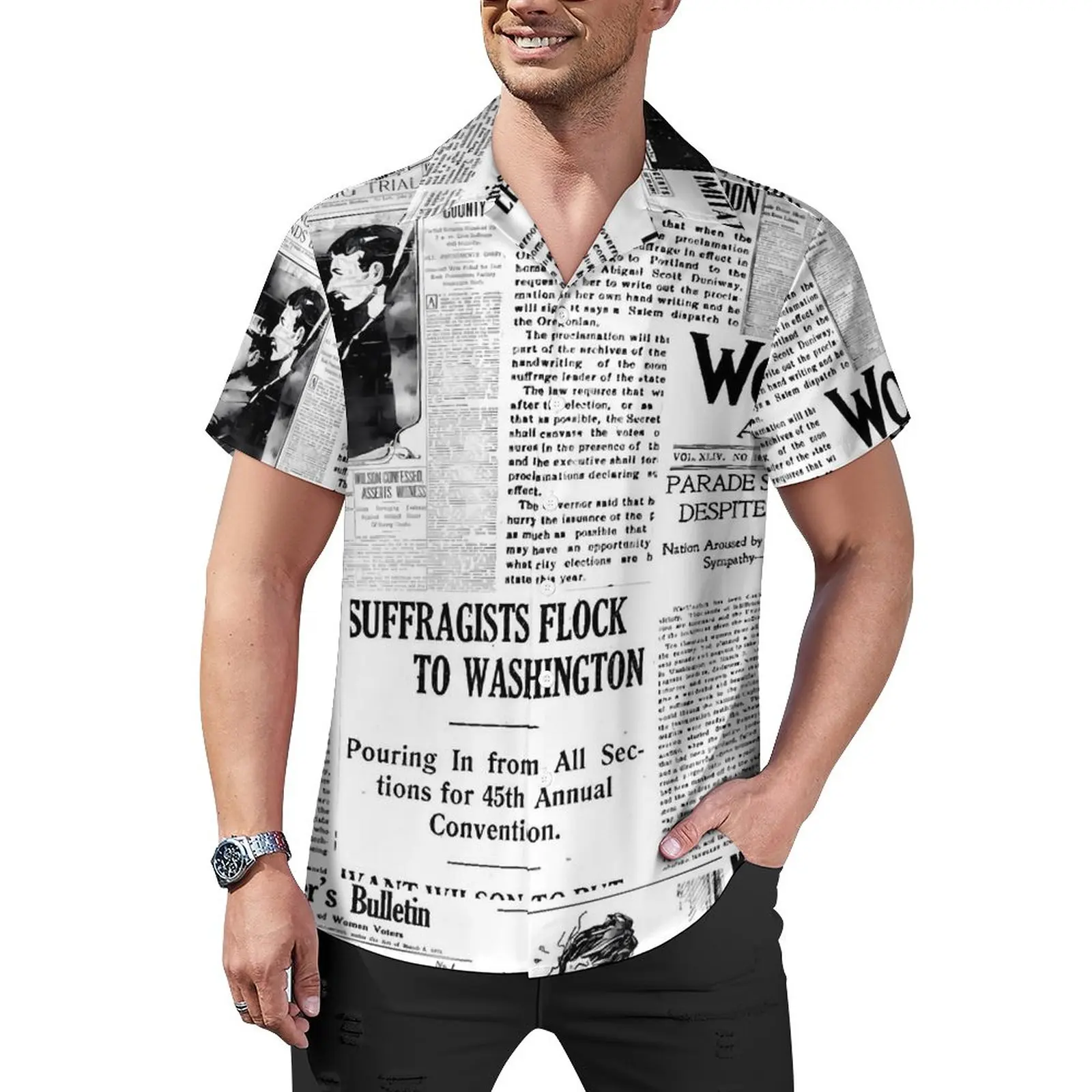 

Newspaper Print Vacation Shirt Making America Great Summer Casual Shirts Trendy Blouses Short-Sleeve Pattern Clothes Plus Size