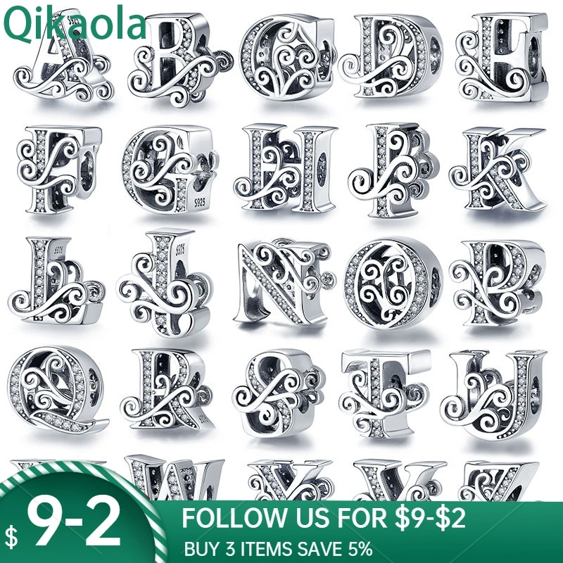 

Qikaola 100% Real 925 sterling silver Letter Alphabet A-Z Charm Name Bead Fit Original Bracelet Pendant Jewelry CMC030