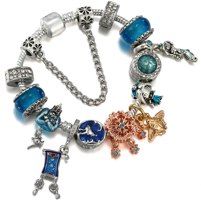 

Disney Aladdin Charms Bracelet Women Anime Scarab Magic Carpet Dangle Dreamcatcher Pendant Genie of the Lamp Jasmine Bead Bijoux