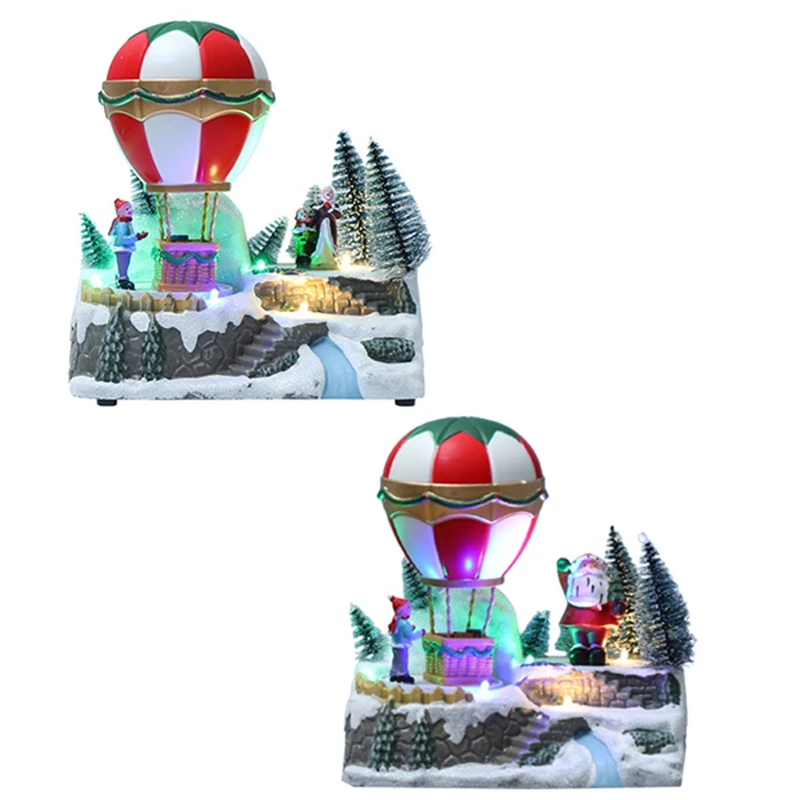 

Christmas Glowing Music Small House Spinning Hot Air Balloon Decoration Resin Christmas Gift Santa Claus Home Decor