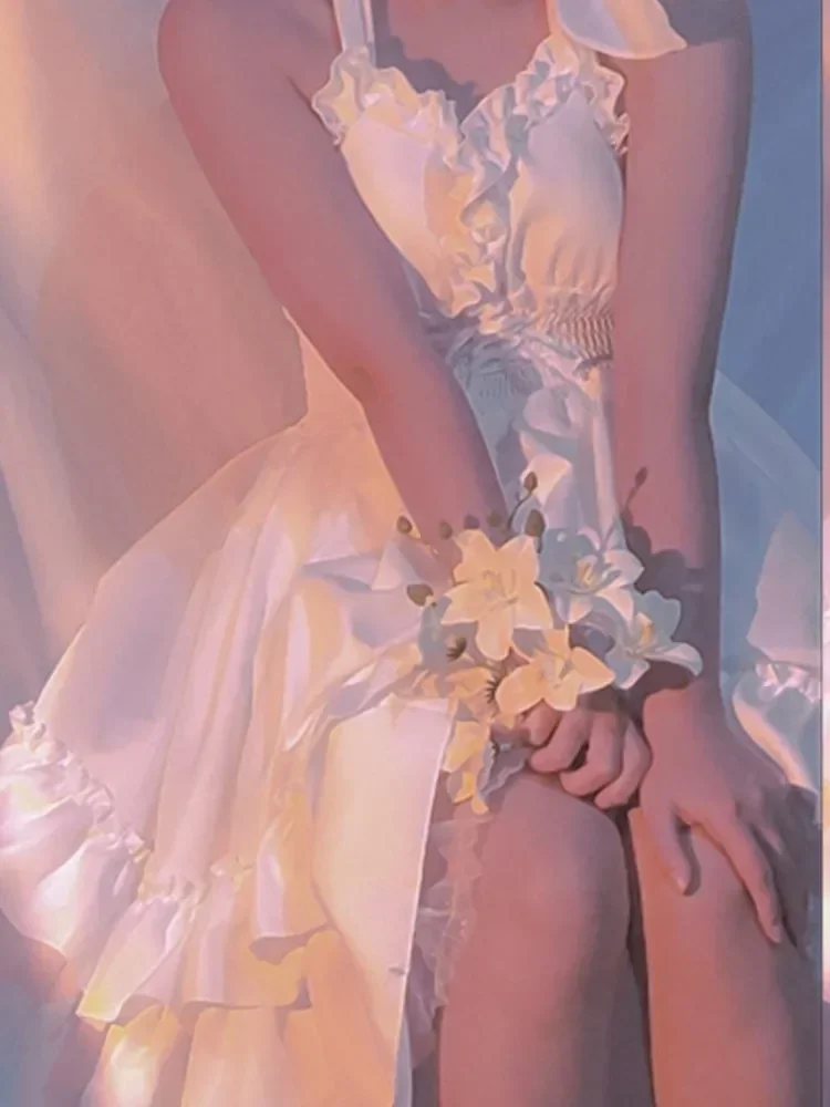 Летнее классическое элегантное платье на подтяжках Лолита однотонное кавайное в