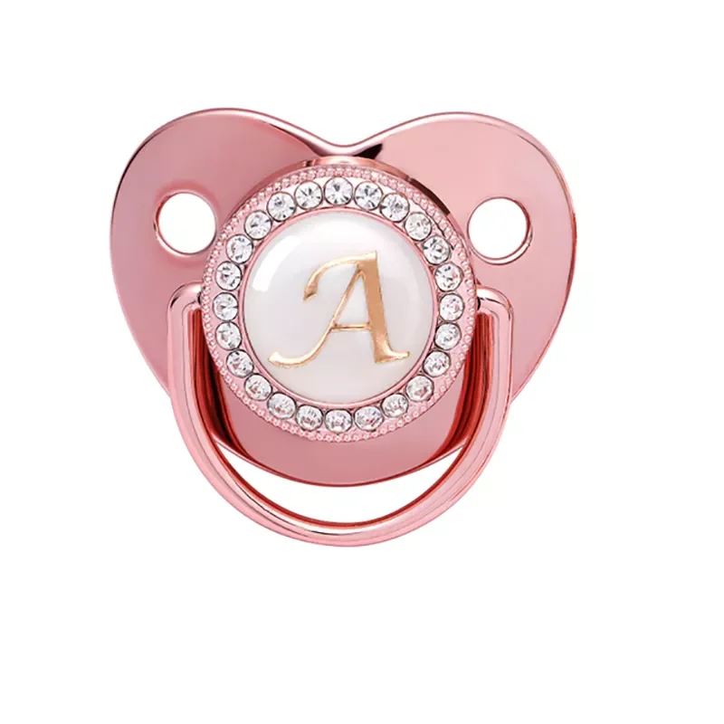 Initial Letters Baby Pacifier Newborn Silicone Pacifier Rose Gold Bling Infant Nipple BPA Free Baby Soother Dummy 0-24M