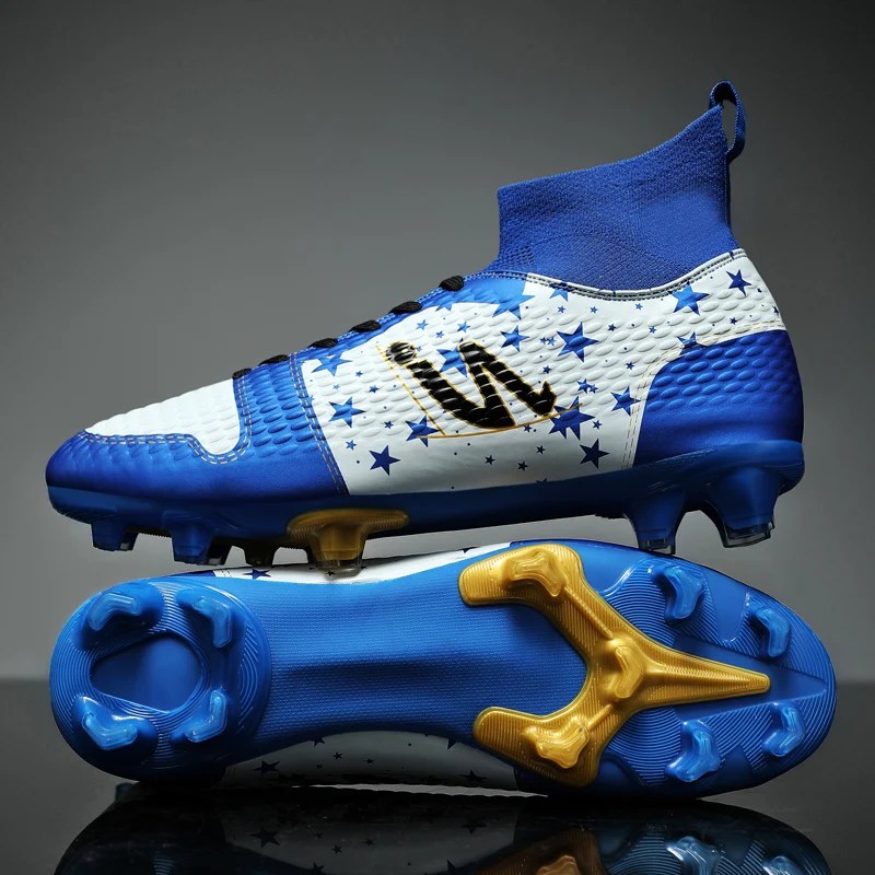 

Star High Top Long Spike Football Shoes Men Kid Outdoor Lawn Soccer Training Sneakers Turf Futsal Comfortable Plus Size 47 48
