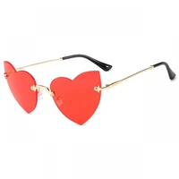 teenyoun fashion oversized one piece sunglasses rimless frame vintage double heart sun glasses cute lens eyewear uv400