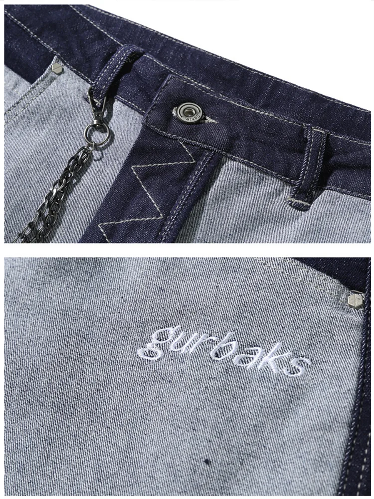 Four Seasons American Colorblock Jeans Men's Trend Wide Leg Loose Pants High Street Pants Fashion Streetwear Ins Hot Sale JEANS