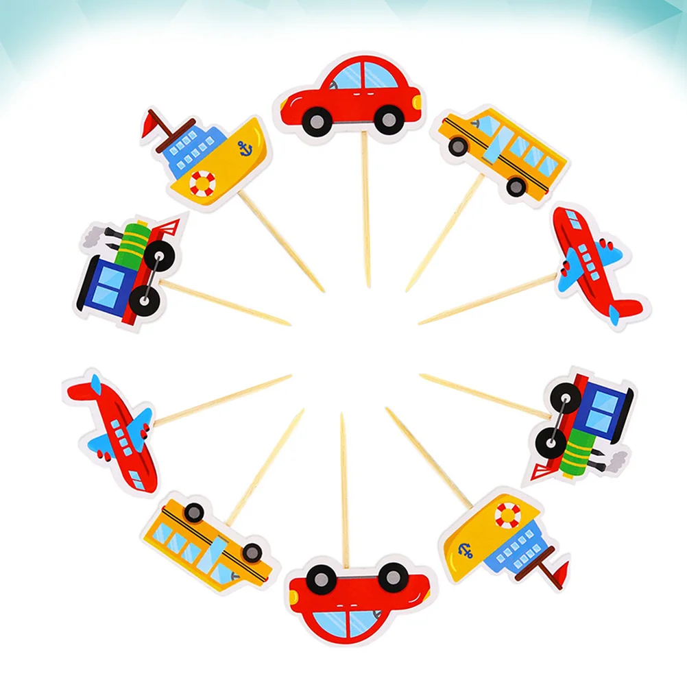 

30pcs Cake Decorating Supplies Dessert Cupcake Toppers Plane Cake Picks Bus Cake Picks Kids Cupcake Picks Ship Cake Picks