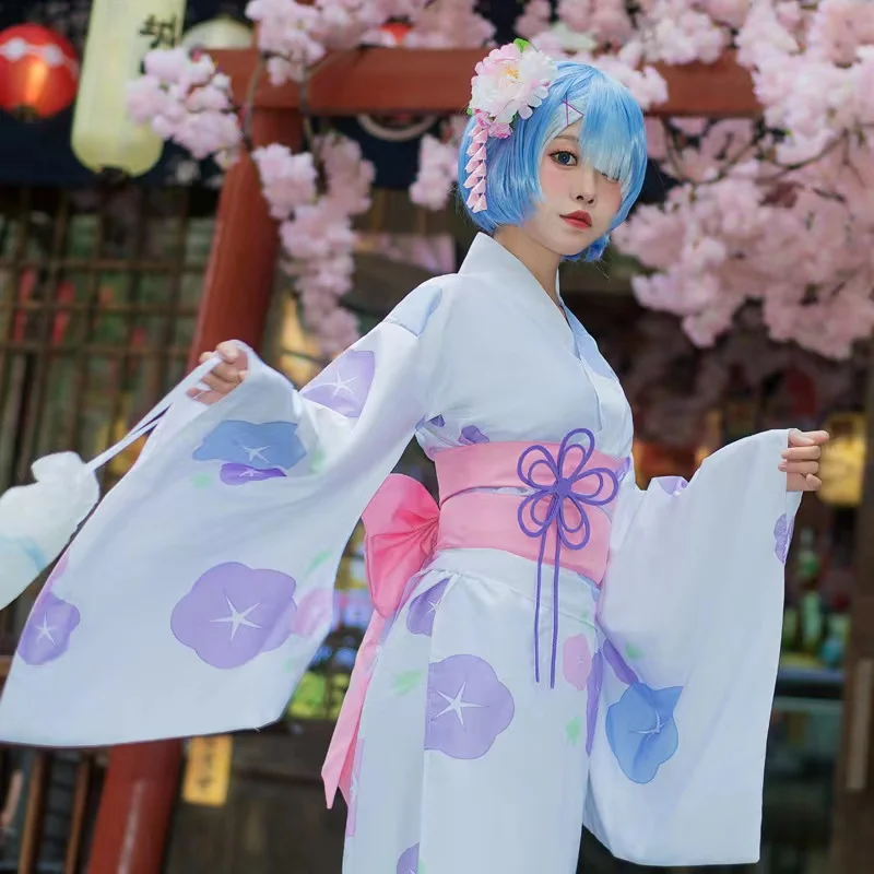 

Ram Rem Cosplay Costumes Anime Re Zero Kara Hajimeru Isekai Seikatsu Kimono Halloween Costumes for Women Dress Robe Clothing