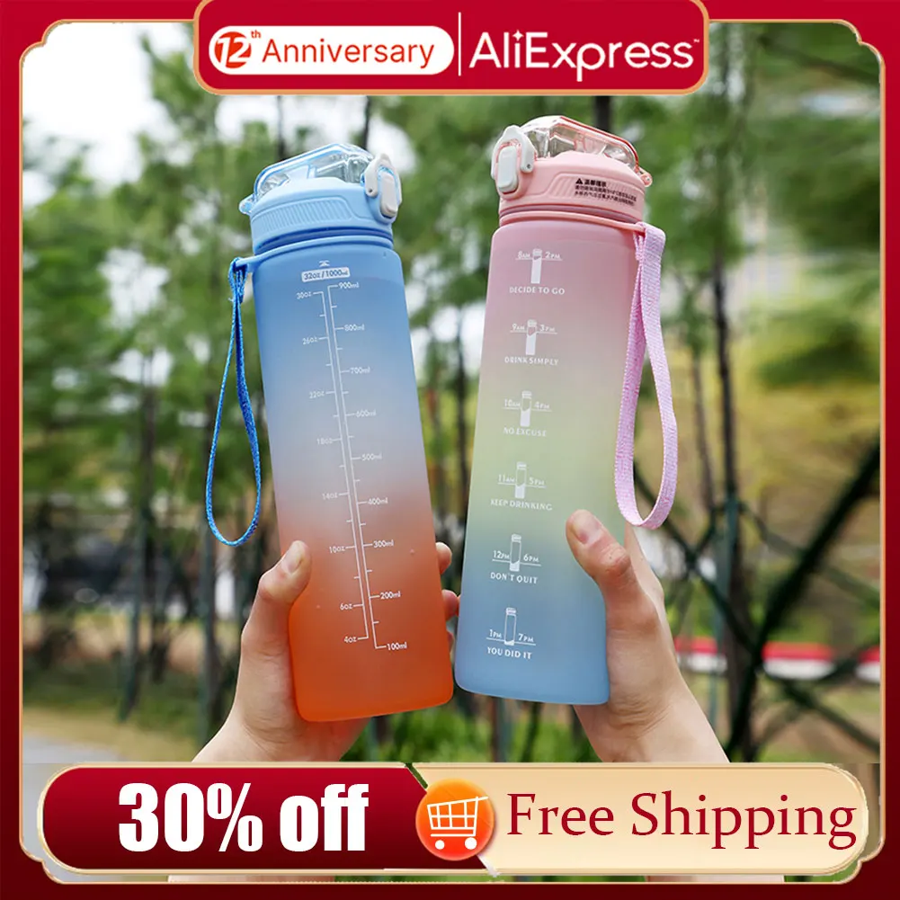 

Спортивная бутылка для воды 1000 мл, уличная дорожная походная портативная герметичная посуда для напитков, пластиковая бутылка для воды с ма...