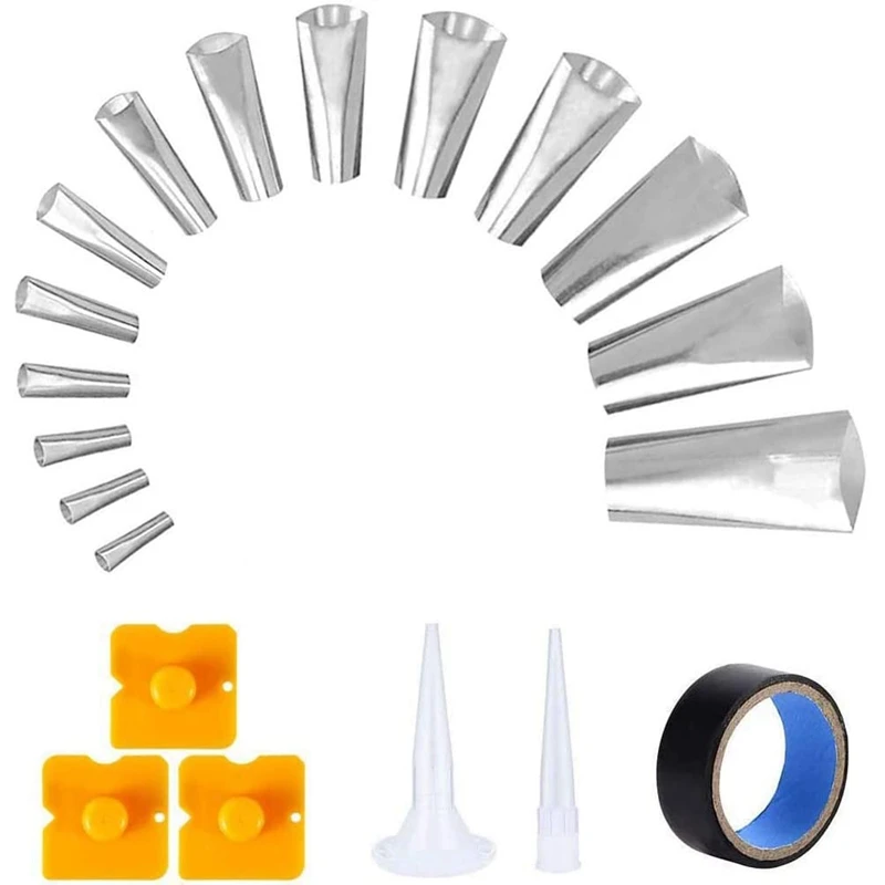 

Caulk Nozzle Applicator 20Pcs Caulking Finisher Kit Stainless Steel Sealant Caulking Nozzle Tool For Kitchen Bathroom