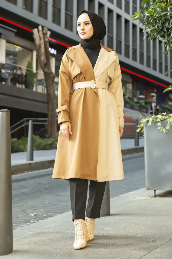 

Двуцветный тренчкот Camel istanbulstyles мусульманский женский наряд