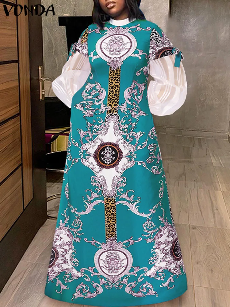 

Summer Dress 2023 VONDA Women Bohmeian Long Lantern Sleeve Party Dress Femme Beach Vestidos Casual Loose Sundress Femininas