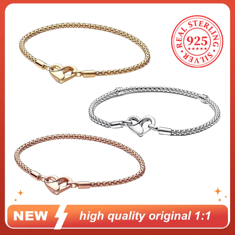 Браслет из стерлингового серебра 925 пробы с застежкой в форме сердца для женщин