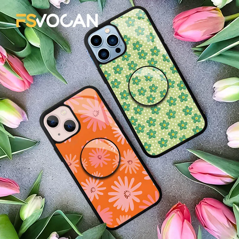 Держатель для телефона с цветами и мрамором iPhone 15 14 13 12 11 Pro Max Plus защитные