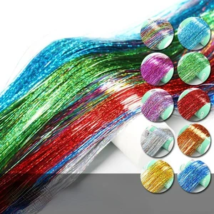 Shiny Hair Tinsel Rainbow Silk Hair Extensions Dazzles Women Hippie for Braiding Headdress Long 93 C in Pakistan