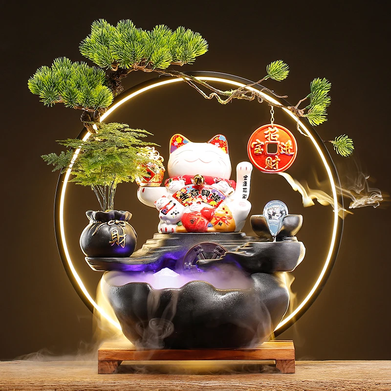 

Make a Fortune as Endless as Flowing Water Lucky Cat Living Room Decoration Home Ornament Desktop Circulating Water