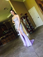 lavender rhinestone mermaid prom dress 2022 sweetheart fake diamond evening dress with slit plus size party gowns chiffon skirt