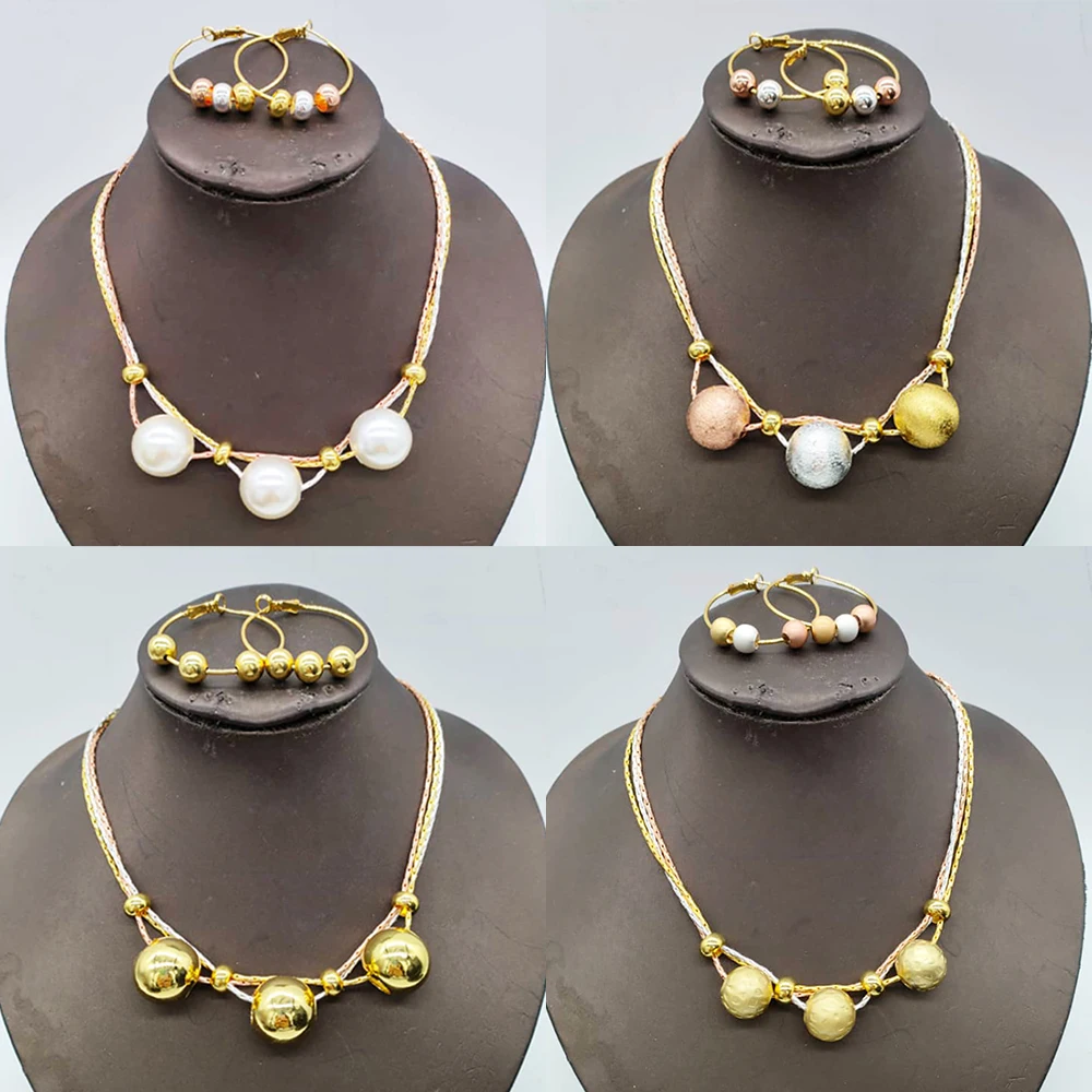 

Round Beads Jewelry Set For Women Gold Plated Earrings African Fashion Necklace Jewellery Moroccan Dubai Bridal Wedding Gifts