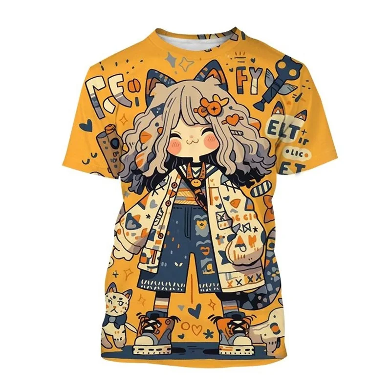 

Футболка мужская летняя с круглым вырезом, Повседневный пуловер оверсайз с короткими рукавами и мультяшными комиксами для девочек и мальчиков