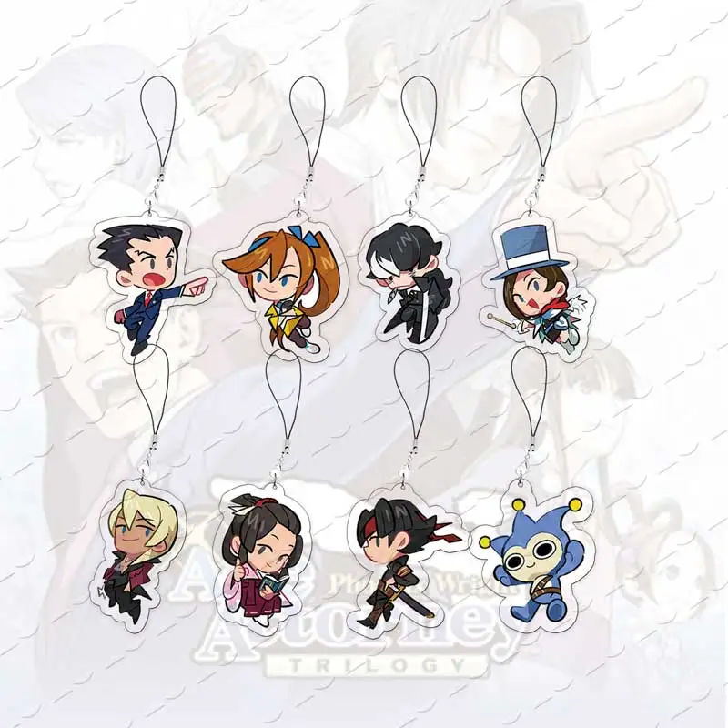 Фото Брелоки для мобильных телефонов Ace Attorney Chibi: акриловые подвески с Фениксом Райтом, Майлсом Эджвортом, Аполло Джастисом, маленькие кулоны-цепочки для телефона №1