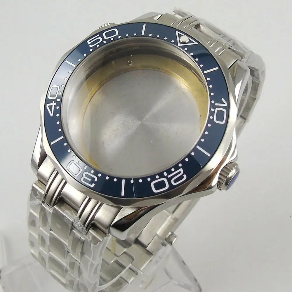 

41mm Blue Ceramic Bezel Sapphire Glass Watch Case Bracelet Fit ETA 2824 2836 MOD NH35 NH36 miyota 8215 821A 3804 movement