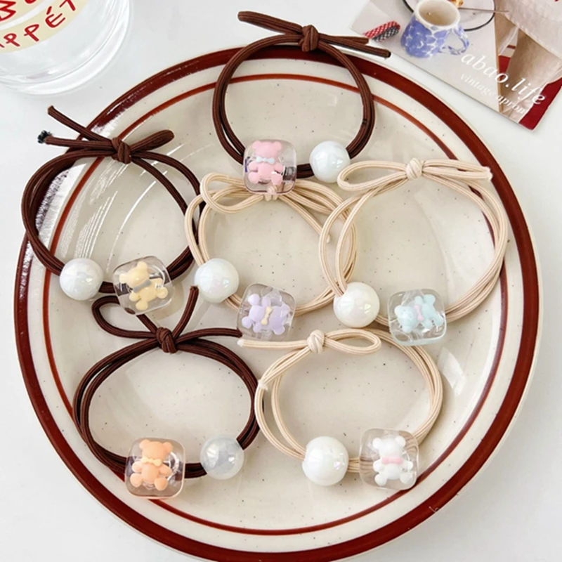 

Kawaii Cartoon Bear Beads Women Elastic Hair Bands Scrunchie Ponytail Holder Headband Cute Rubber Bands Fashion Hair Accessories