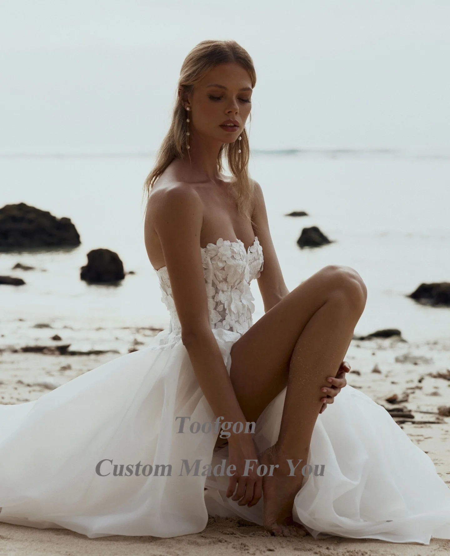 Toofan Простые пляжные свадебные платья по индивидуальному заказу с аппликациями и