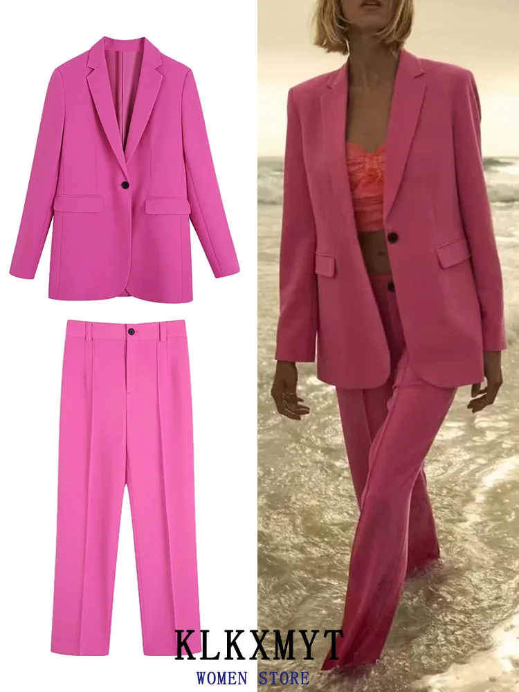 

ZA&ree Women Blazers Sets 2022 New Women's Office Suit Coat Vintage Long Sleeve Jacket Casual High Waist Pants Set