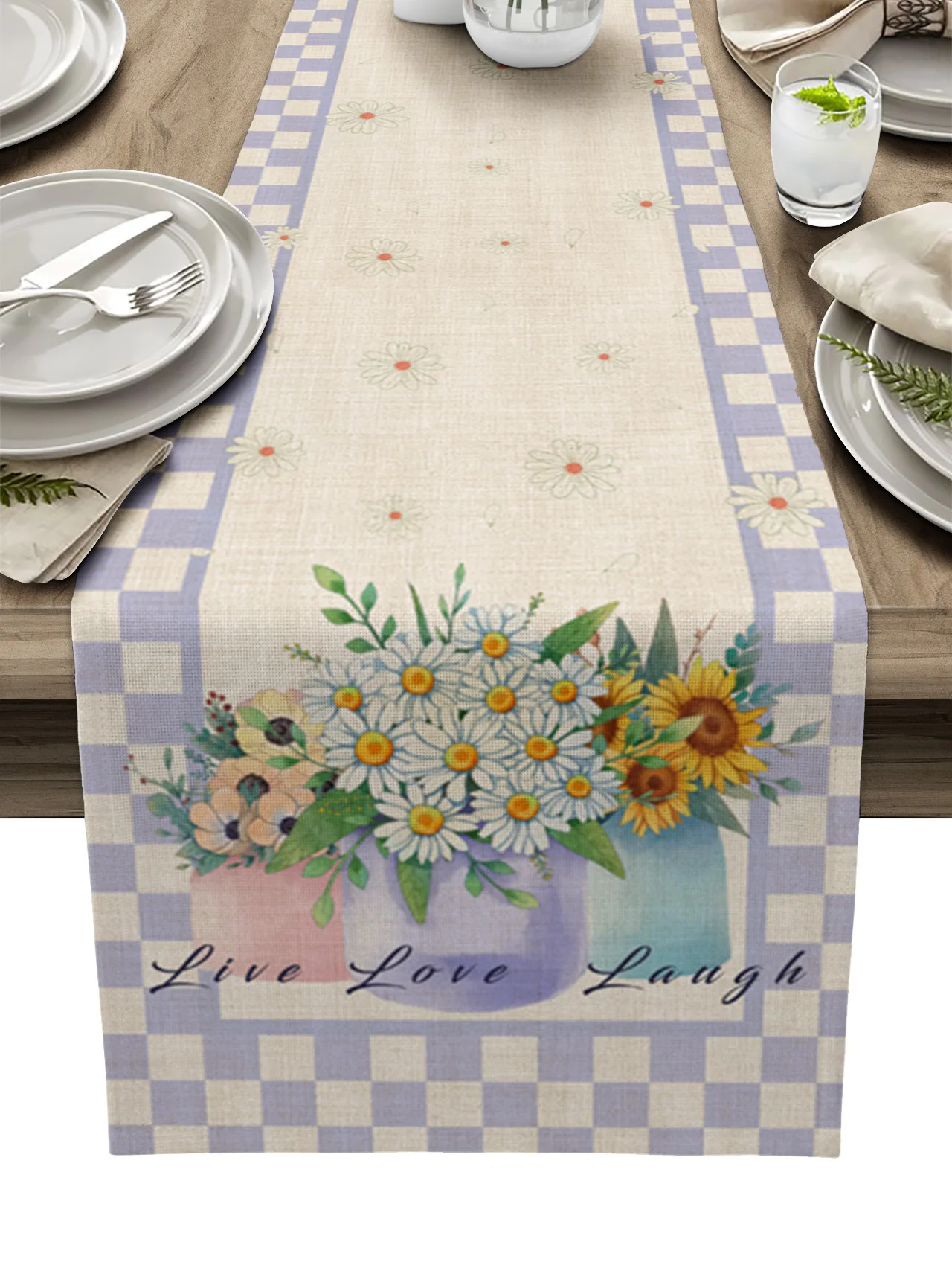 

Flower Daisy Plaid Table Runner Wedding Table Decoration Kitchen Tablecloth Coasters Table Mat Table Runners
