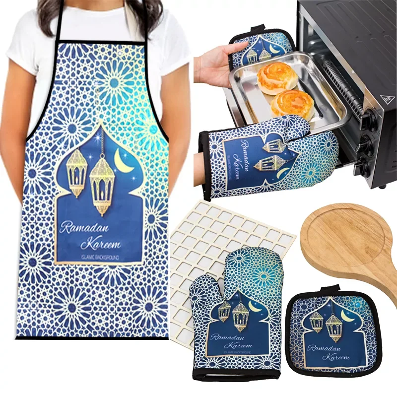

Eid Mubarak Baking Anti-scalding Oven Gloves Kitchen apron happy Eid Al-Adha Muslim Islamic Ramadan Kareem party decoration gift